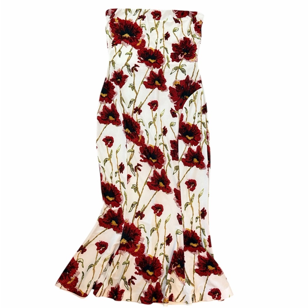 Norma Kamali Strapless Midi Fishtail Floral Strapless Dress Size M